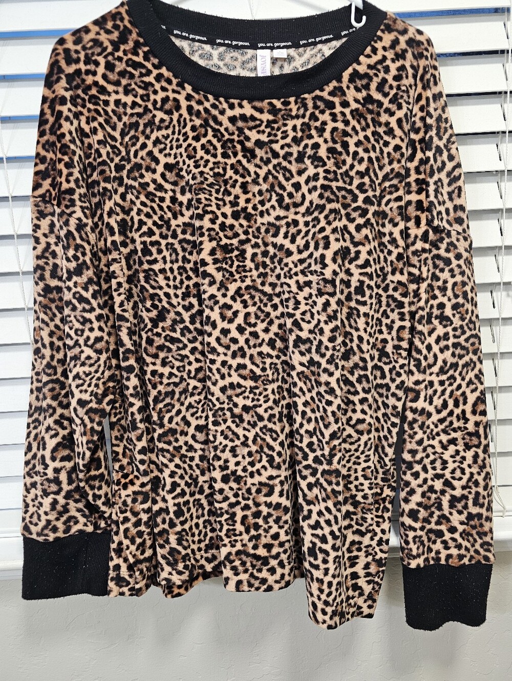 Leopard Print Long-Sleeve Top - Black Trim